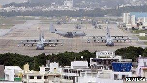 File image of aircraft at Futenma airbase in Okinawa on 17 December 2010