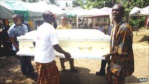 Coffin of one of Ogoni activists killed 10 November 1995