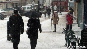 Shoppers in the snow in Wells 20 December