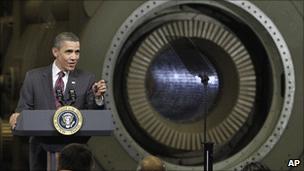 President Barack Obama at a General Electric plant in New York state