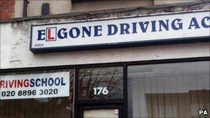 Reprieve handout photo of the Elgone Driving Academy in Horn Lane, Acton