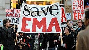 Students protesting against the scrapping of EMAs