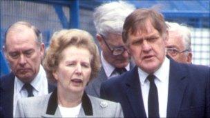 Margaret Thatcher and Bernard Ingham (front)