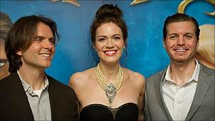 Mandy Moore with directors Byron Howard (l) and Nathan Greno (r)