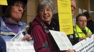 Protesters outside County Hall in Matlock