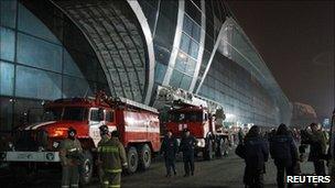 Fire crews at the airport in Moscow