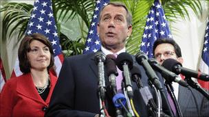 Republican House Speaker John Boehner at a news conference with colleagues on Tuesday