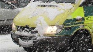 An ambulance in the snow