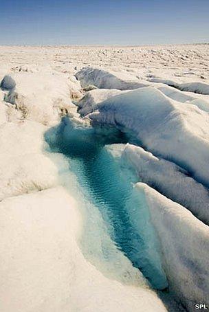 Meltwater on glacier in Greenland