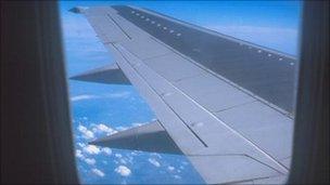 Wing of a plane in flight