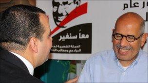 Mohamed ElBaradei meeting a supporter in Cairo