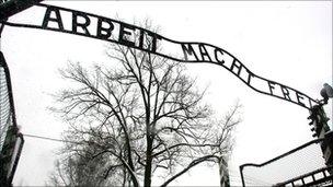 The entrance gate of the Auschwitz Nazi concentration camp in Oswiecim, southern Poland