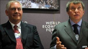 Head of ExxonMobil, Rex Tillerson and Russian Deputy Prime Minister Igor Sechin in Davos