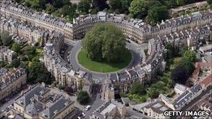 Aerial view of The Circus in Bath