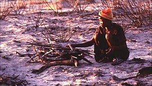 Making fire in the Kalahari