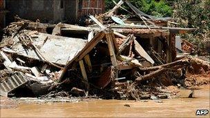 Houses destroyed by floods in the village of Areal, Rio de Janeiro State