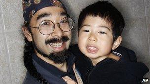 Contributing film-makers Hiroaki Aikawa, left, and son Taiji, right, from Tokyo