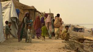 People living in makeshift shelters in Dadu district