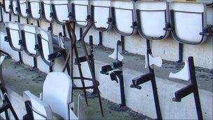 Seats in the South Stand at the Vetch