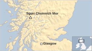 Map showing Sgurr Choinnich Mor, a mountain near Ben Nevis in Scotland