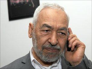 Rachid Ghannouchi arriving back in Tunisia 30 Jan 2011