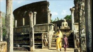 The ancient ruins of Vatadage (circular relic) House in Polonnaruwa, Sri Lanka