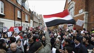 Demonstrators outside Egyptian embassy in London