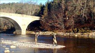 Fiona Armstrong fishing on Dee