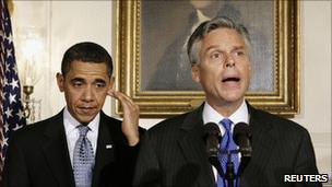 Jon Huntsman, right, and Barack Obama, in a 2009 file photo