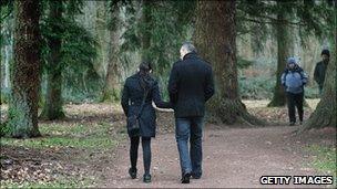 Walkers in forest