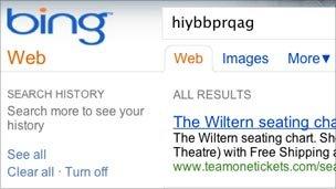 Screenshot of Bing search