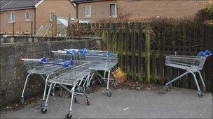 Abandoned trolleys at Ammanford's Ffynnon Las Estate