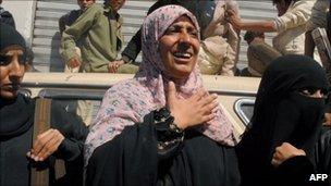 Tawakul Karman joins a protest calling for President Ali Abdullah Saleh to step down, in the capital Sanaa 29/01
