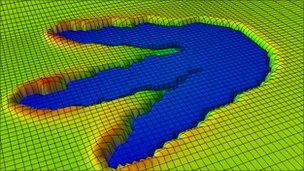 Computer model of a dinosaur print