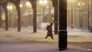 An early morning pedestrian in Chicago