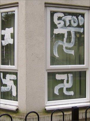 Swastikas on a home in Manchester