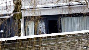 A shattered window at Mr Westergaard's home in Aarhus, January 2010