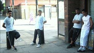 Lads hanging around on a street corner - photo by James Melik, BBC staff