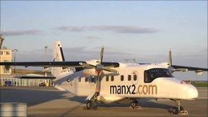 A Manx2.com plane on the runway