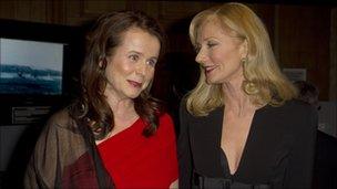 British actresses Joely Richardson, right, and Emily Watson arrive for the Evening Standard British Film Awards