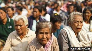 Thai villagers gather in Sisaket, Thailand