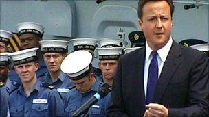 David Cameron on HMS Ark Royal in June 2010