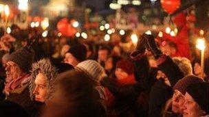 Anti-DPP protestors outside the Danish parliament