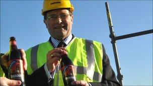 Councillor Colin Spence at the fire station topping-out ceremony at Ransomes Europark, Ipswich