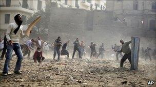 Clashes in Tahrir Square between supporters and opponents of President Mubarak - 3 February 2011