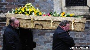Miss Yeates' coffin being carried into the church