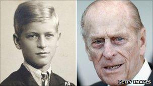 Prince Philip as a young boy and pictured in February 2010