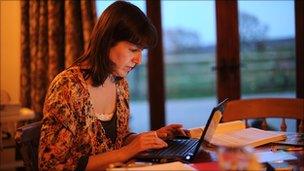 Woman working on laptop