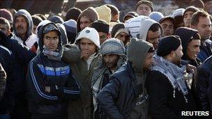 Migrants from Tunisia on the Italian island of Lampedusa - 13 February 2011