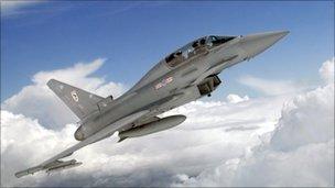 RAF Typhoon fighter jet in flight